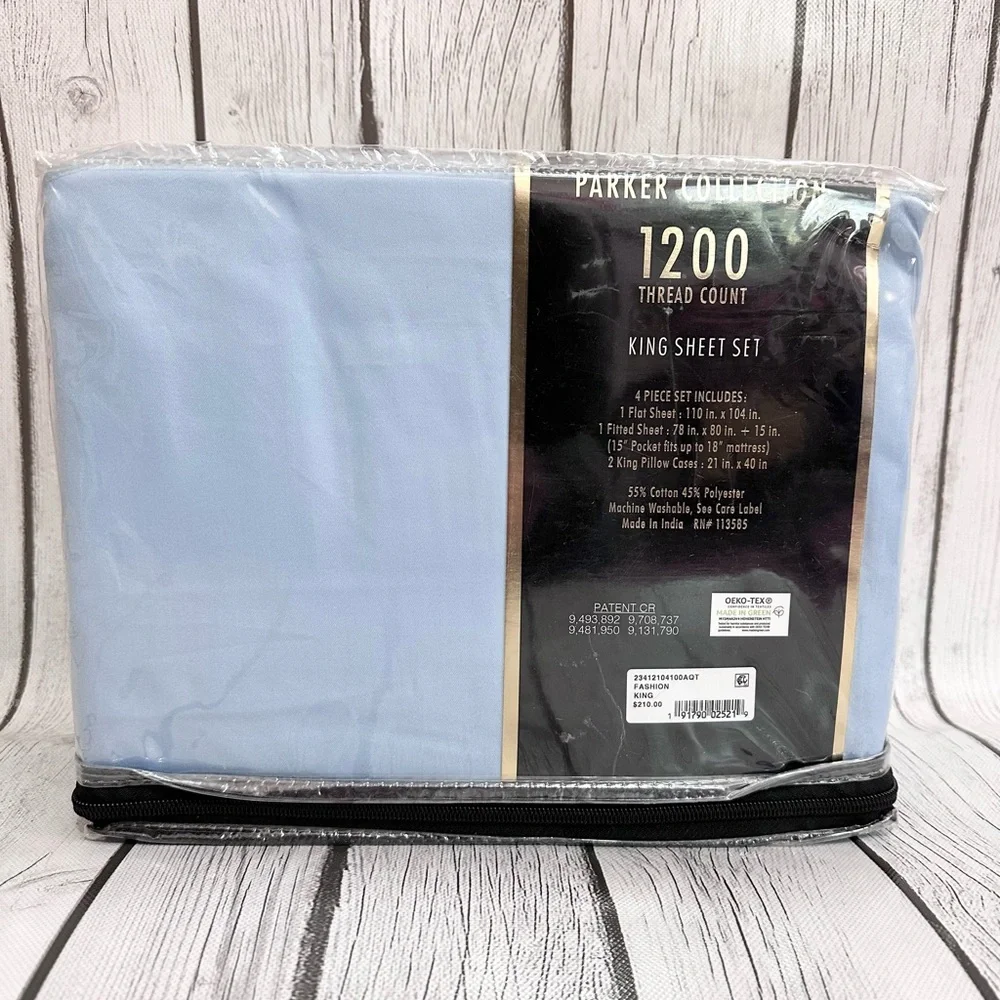 Parker Collection Blue King Size 4 Piece Sheet Set 1200 Thread Count New